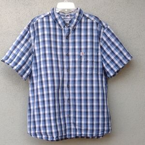 Carhartt Blue & White Relaxed Gingham Casual Button Down Short Sleeve Shirt 2XL